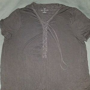 AE Soft & Sexy Grey Lace-Up Tee